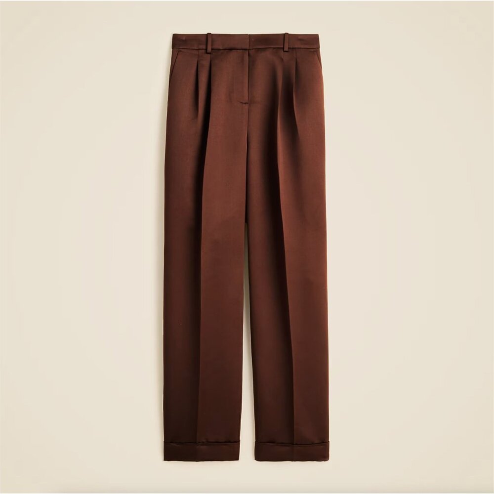 J. CREW Wide-leg pleated pant duchesse satin Brown $198 EUC 6